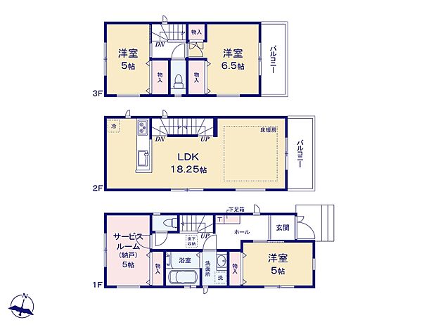 A号棟【間取り図】3SLDK　LDK18.25帖　床暖房あり
