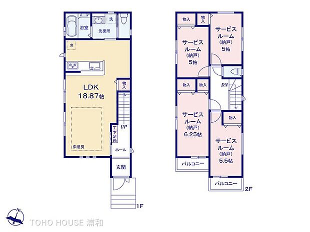 C号棟【間取り図】LDK18.87帖 床暖房あり