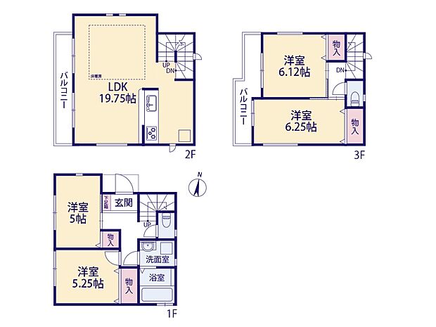 【間取-2号棟-】角地ならではの開放感があり、19.75帖の家族ルームが魅力的。