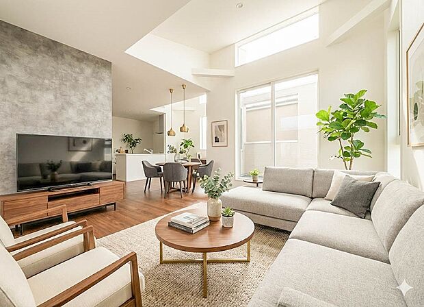 【LDK】吹抜けの効果で陽当りが確保されたリビングダイニング