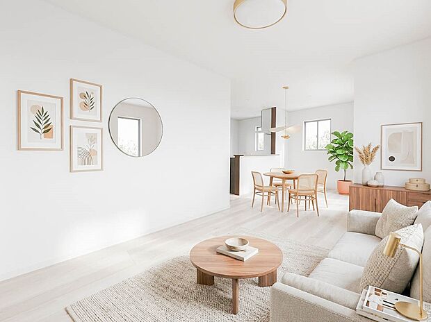 【リビングダイニング】シンプルなデザインの家は風情がある。住む人のこだわりを感じる。外観も内装もいたってシンプル。居心地がよく、家事や趣味、子育てなどにも集中できる。家も人間も熟成するほどシ…