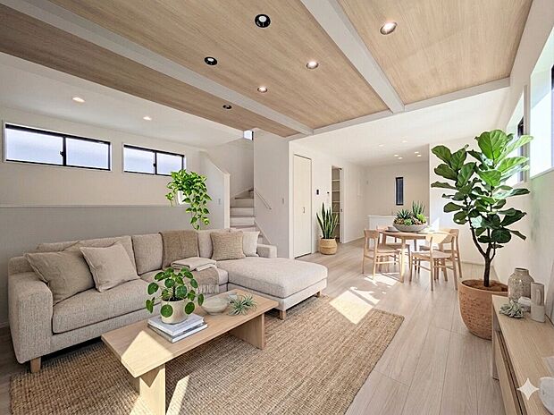 【リビングダイニング】シンプルなデザインの家は風情がある。住む人のこだわりを感じる。外観も内装もいたってシンプル。居心地がよく、家事や趣味、子育てなどにも集中できる。家も人間も熟成するほどシ…