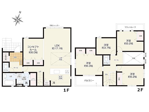 【間取り図】敷地面積147.38m2 建物面積105.57m2