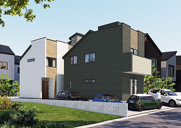 【-完成予想パース-】堂々たるファザード。優美に佇む外観。暮らす家族と来訪者の目をの楽しませる演出。