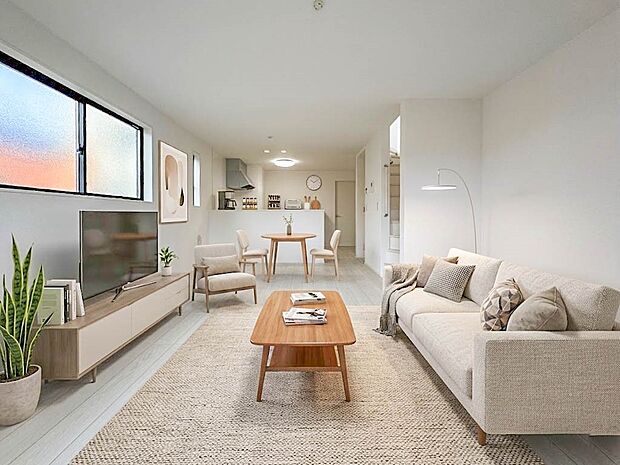 【LDK17.4帖】インテリアショップで見掛けた「あの家具」も置ける、ゆったりとした空間。時に広さが上質な寛ぎの時間になる事も。※CGにて家具を配置しています。