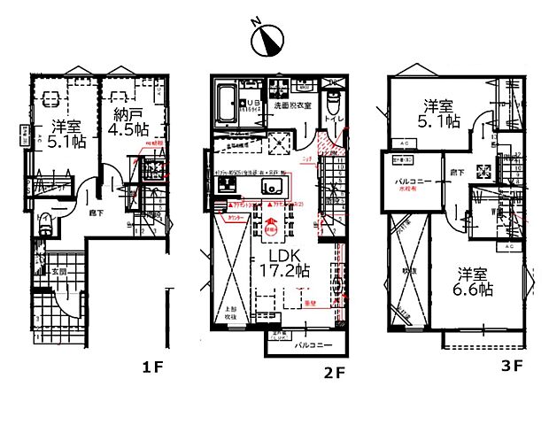 【間取り図】土地面積60m2　建物面積97.78m2