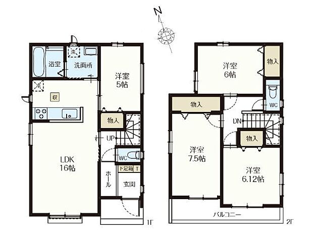 【間取-I号棟-】4LDK、各居室5帖以上、カースペース2台可、導線を意識した間取りです。