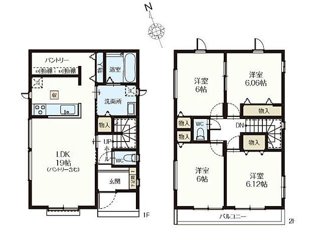 【間取-H号棟-】4LDK、各居室5帖以上、カースペース2台可、導線を意識した間取りです。