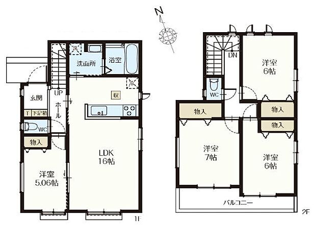 【間取-A号棟-】4LDK、各居室5帖以上、カースペース2台可、導線を意識した間取りです。