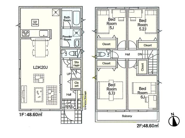 【間取り図】LDK20帖 南西向きワイドバルコニー