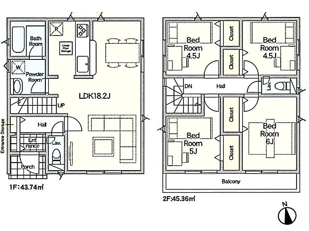 【間取り図】LDK18.2帖 4BEDROOMの2階建て仕様