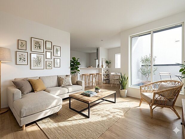 【リビングダイニング】シンプルなデザインの家は風情がある。住む人のこだわりを感じる。外観も内装もいたってシンプル。居心地がよく、家事や趣味、子育てなどにも集中できる。家も人間も熟成するほどシ…