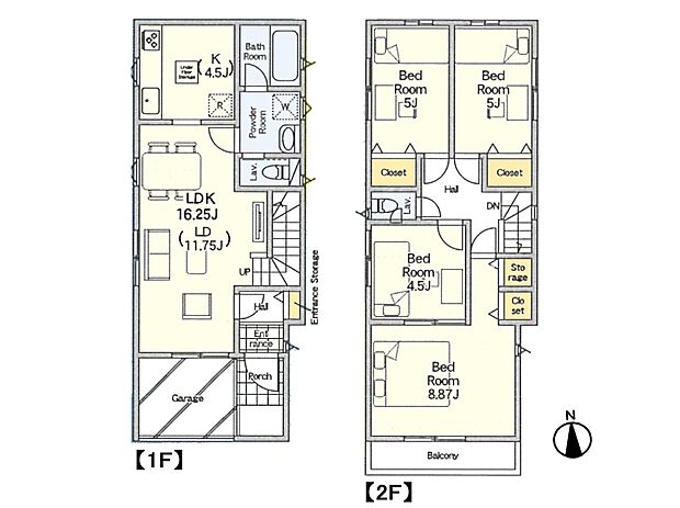 【間取図】LDK16.15/洋室8.87帖/洋室5帖/洋室5帖/洋室4.5帖