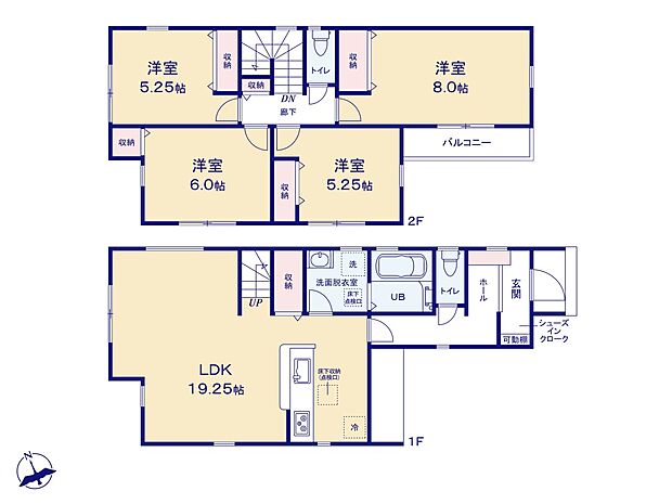 【間取図】LDK19.25帖/洋室8.0帖/洋室6.0帖/洋室5.25帖/洋室5.25帖/