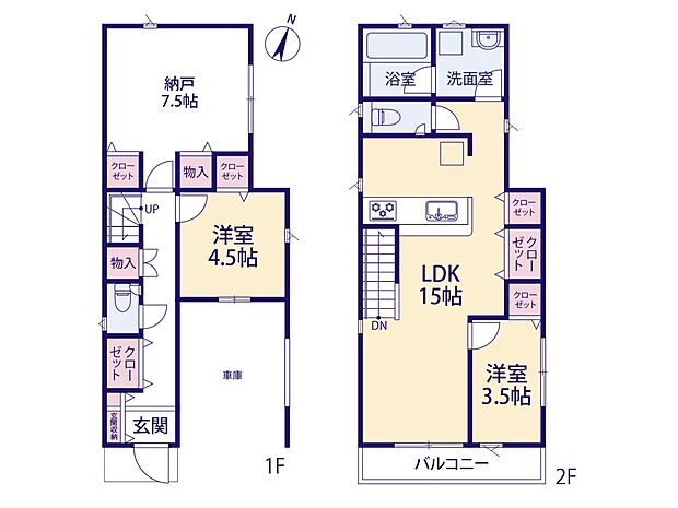 2LDK+S、土地面積75.98m2、建物面積88.29m2