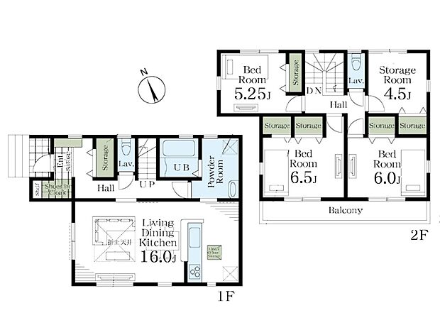 【間取図】LDK16帖/洋室6.5帖/洋室6.0帖/洋室5.25帖/洋室4.5帖/