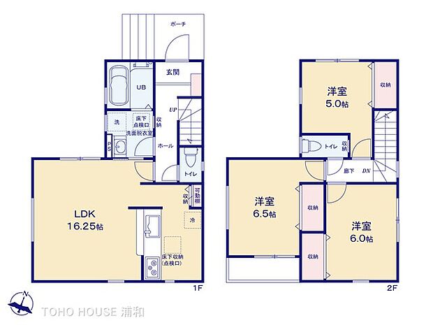 【間取り図】LDK16.25帖 LDK~廊下~洗面室の回遊動線になっています