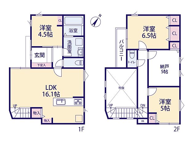 【間取り図】3LDK+S LDK16.1帖 リビング一部上部吹き抜け