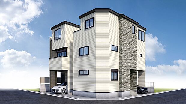 【完成イメージ図】あくまでシンプルに、ほどよいデザイン性を追求した形です。モデル棟で仕様設備をご確認いただけます!