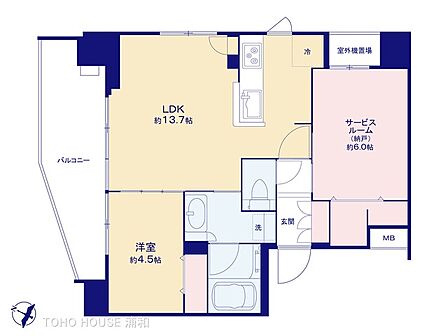 【間取図】LDK13.7帖/納戸6.0帖/洋室4.5帖
