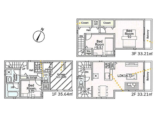 【間取り図】LDK16．7帖　東向きワイドバルコニー