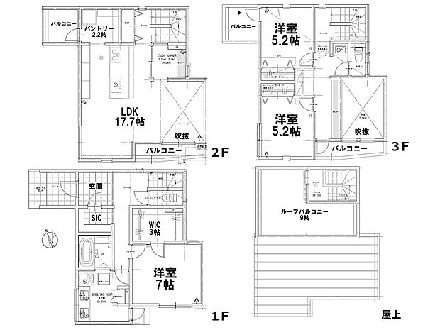 【間取り図】3LDK+ウォークインクローゼット+ルーフトップバルコニー