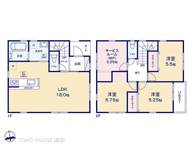 【間取図】LDK18.0帖/洋室5.75帖/洋室5.25帖/洋室5.5帖/洋室5.25帖/
