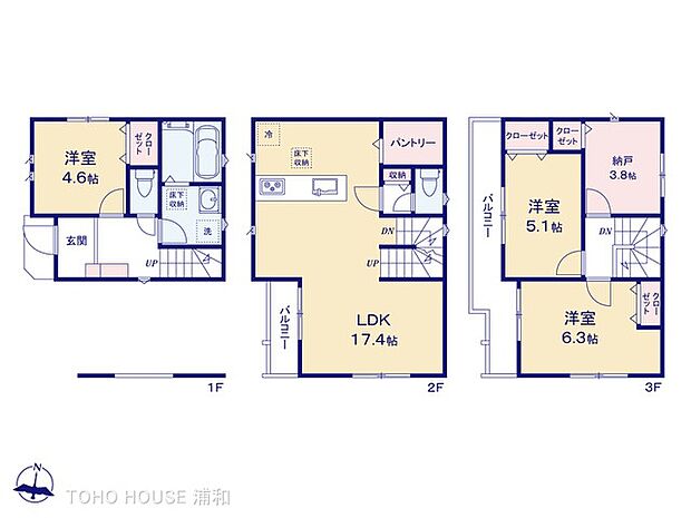 【間取り図面】2号棟 土地面積60.99m2(18.44坪)建物面積108.06m2(32.68坪)