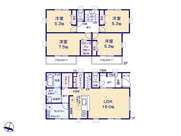 【間取り図】土地面積188.29m2 建物面積105.16m2