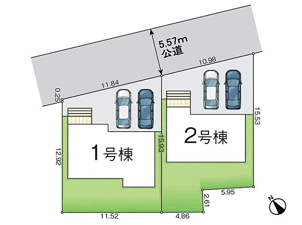 【区画図】並列2台　南側庭スペースつき