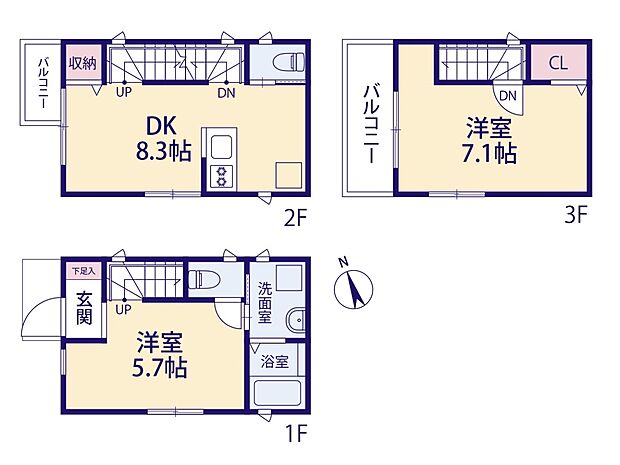 2DK 土地面積34.08m2 建物面積52.16m2