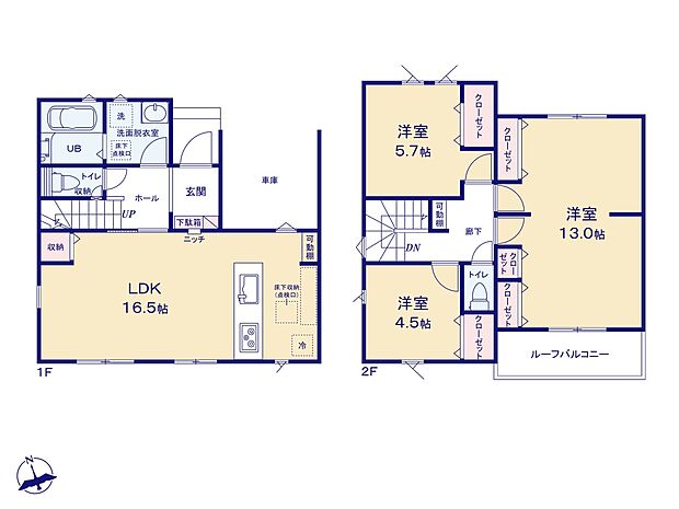 【間取り図】LDK16.5帖 2階建て仕様 将来的に4LDKに変えることも可能です