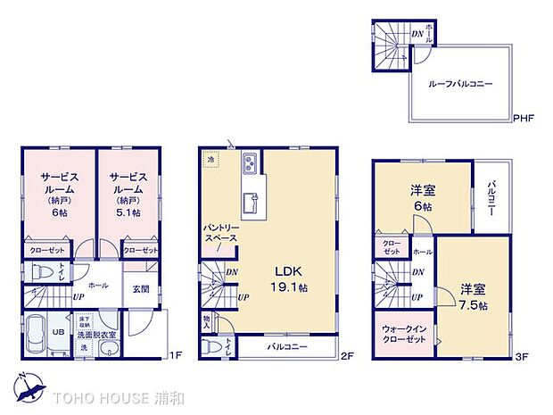 3号棟【間取り図】南側にカースペースを配置し、リビングに明るい陽光が差し込みます。