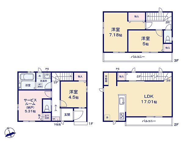 【間取り図】LDK17.0帖 キッチン横にパントリーあり