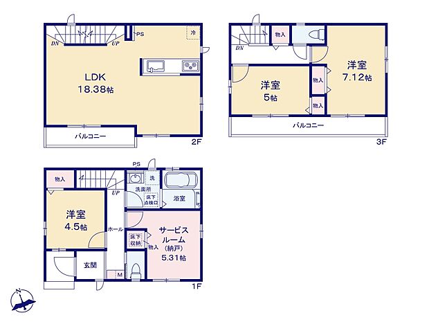 D号棟【間取り図】LDK18.38帖 3SLDK