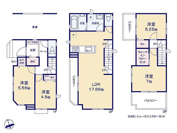 F号棟【間取り図】LDK17.68帖　南西角地