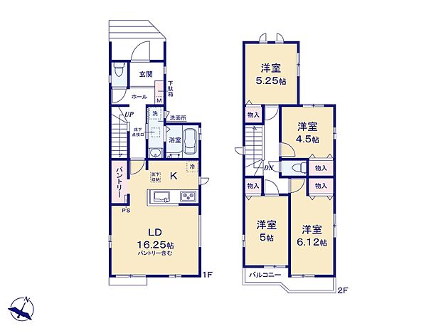 【間取り図】建物面積90.87m2 4LDK