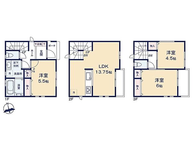 【間取り】3LDK　広々リビングに充実した住空間