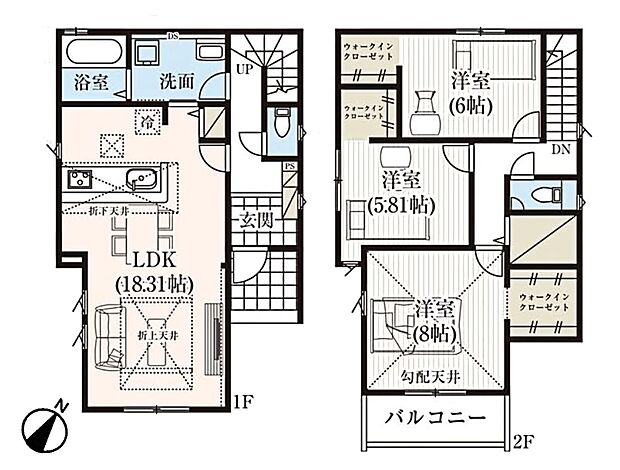 【間取り図】土地面積106.13m2 建物面積99.98m2