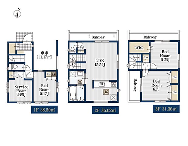 【間取り図】　土地面積60.33m2　建物面積105.88m2