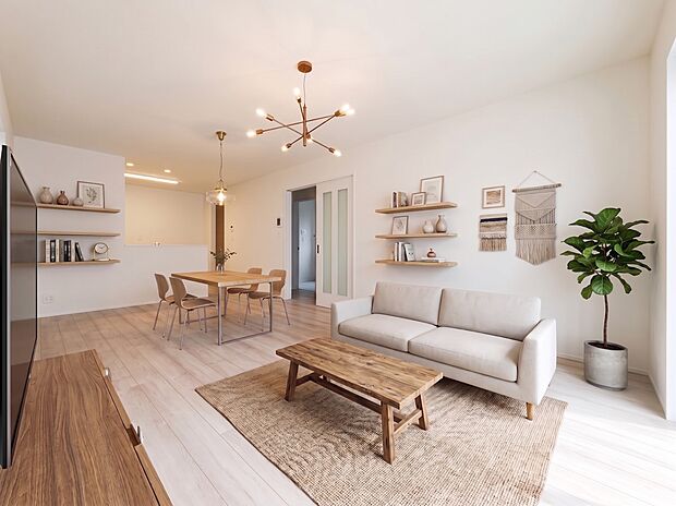 【Living-dining-リビングダイニング】流行に左右されず、将来にわたって価値が継続する「上質」な佇まい。※家具はAIによる特殊加工を施しています。