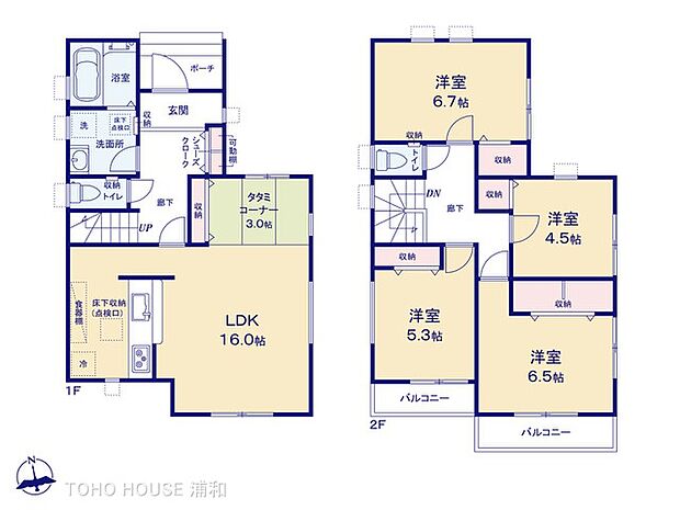 【間取図】LDK16.0帖/洋室6.7帖/洋室6.5帖/洋室5.3帖/洋室4.5帖/タタミ3.0帖/