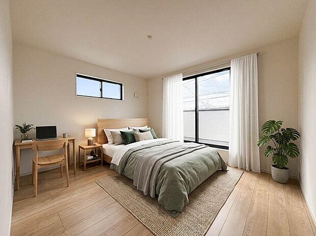 【寝室】寝室は大きいベッドを置くことも可能です。※生成AIによるイメージです。家具・小物は販売価格に含まれません。