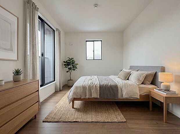 【寝室】寝室は大きいベッドを置くことも可能です。※生成AIによるイメージです。家具・小物は販売価格に含まれません。