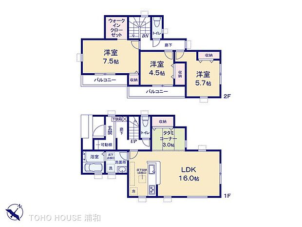 【1号棟 間取りプラン】LDK16+畳スペース3帖「19帖」の大空間!主寝室7.5帖