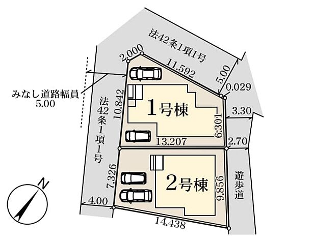 【区画図】敷地35坪以上の全2区画・駐車場2台(車種限定)の2階建てプラン