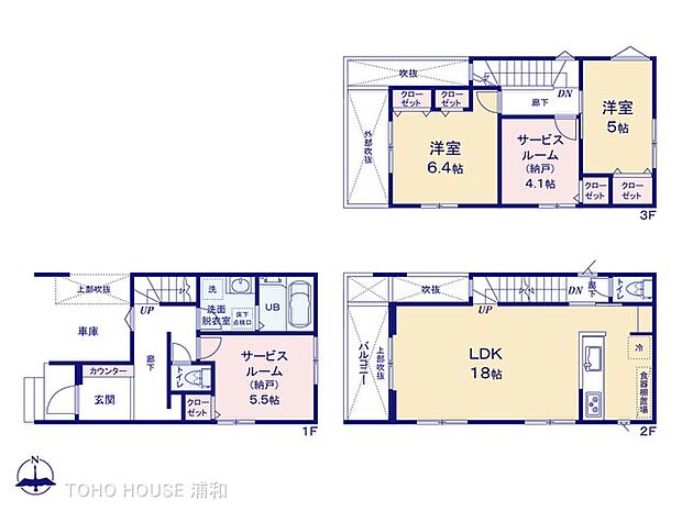 2号棟【間取り図】LDKLDK18帖　収納が豊富な間取りです