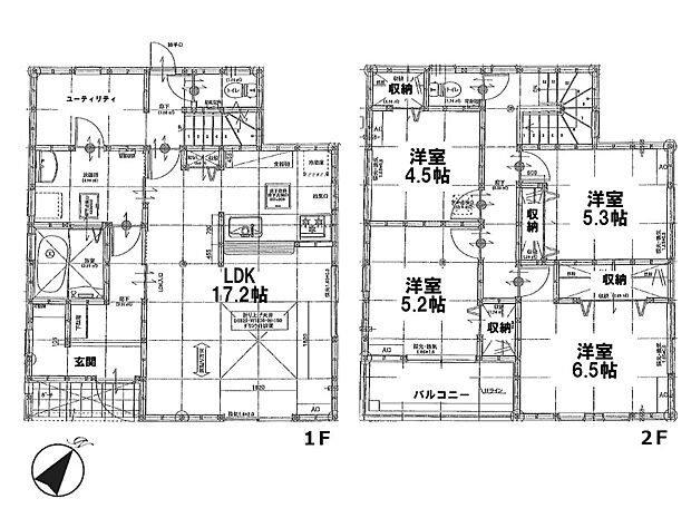 2号棟　4LDK　土地面積193.29m2　建物面積105.16m2
