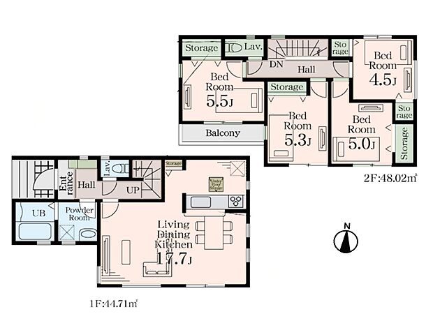 【間取り図】LDK17.7帖、洋室5.5帖・5.3帖・5.0帖・4.5帖