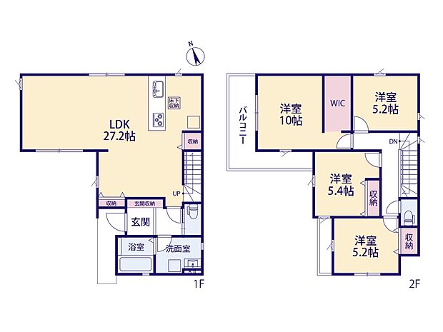 1号棟【間取り】LDK27.2帖/洋室10帖/洋室5.4帖/洋室5.2帖/洋室5.2帖